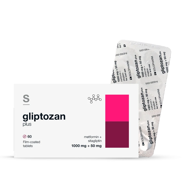 Photo Product Gliptozan plus Tablets 1000 mg +50 mg №60 - Solopharm